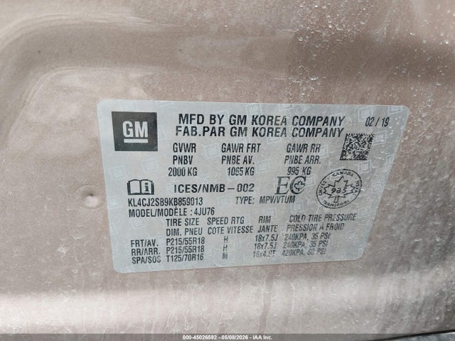 Aukcja sprzedaży 2019 Buick Encore Sport Touring, vin: KL4CJ2SB9KB859013, numer aukcji: 45026592
