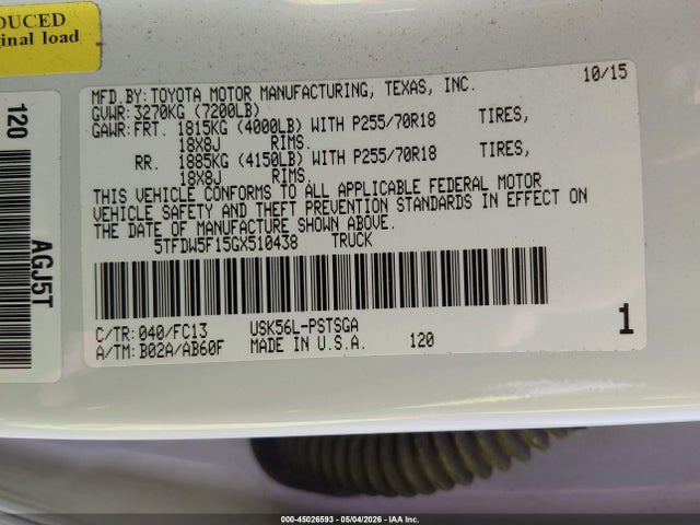 5TFDW5F15GX510438 Toyota Tundra Sr5 5.7l V8