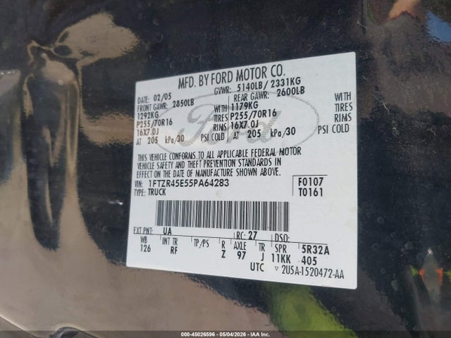 Aukcja sprzedaży 2005 Ford Ranger Edge/fx4 Level Ii/fx4 Off-road/xlt, vin: 1FTZR45E55PA64283, numer aukcji: 45026596