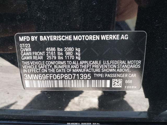 Aukcja sprzedaży 2023 Bmw 330i, vin: 3MW69FF06P8D71395, numer aukcji: 45026614