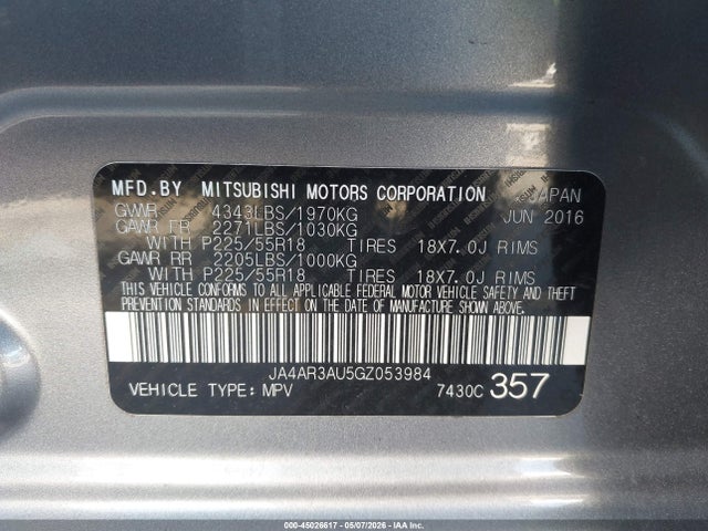 Продаж на аукціоні авто 2016 Mitsubishi Outlander Sport 2.0 Es, vin: JA4AR3AU5GZ053984, номер лоту: 45026617