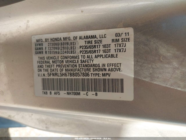 Продажа на аукционе авто 2011 Honda Odyssey Ex-l, vin: 5FNRL5H67BB057806, номер лота: 45026629
