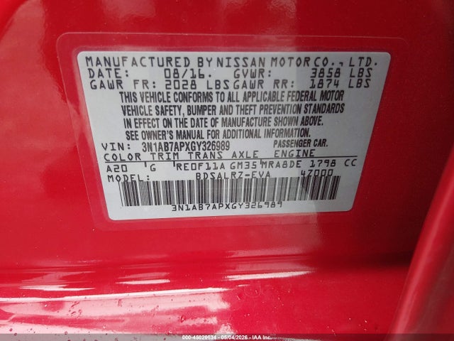 Nissan SENTRA SR 2016 3N1AB7APXGY326989 Image 9