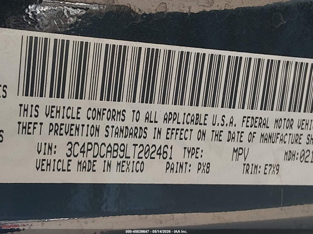 45026647 :رقم المزاد ، 3C4PDCAB9LT202461 vin ، 2020 Dodge Journey Se Value مزاد بيع