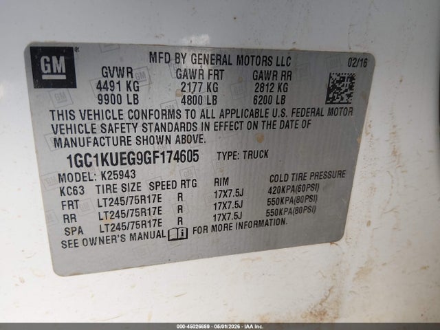 1GC1KUEG9GF174605 Chevrolet Silverado 2500hd Wt