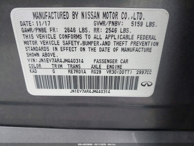 Aukcja sprzedaży 2018 Infiniti Q50 3.0t Luxe, vin: JN1EV7AR4JM440314, numer aukcji: 45026666