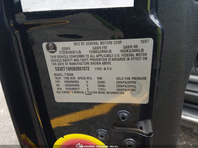 2008 Saab 9-7x Aero მანქანა იყიდება აუქციონზე, vin: 5S3ET13H082801672, აუქციონის ნომერი: 45026668