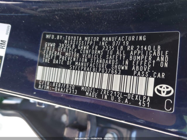 5YFEPRAE8LP037663 Toyota COROLLA LE