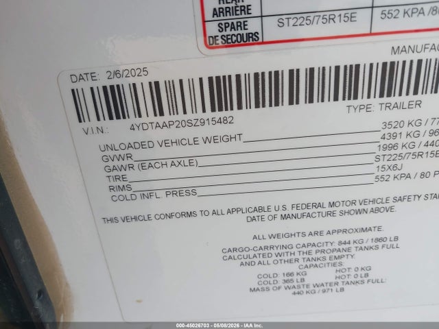 Продажа на аукционе авто 2025 Dutchmen Astoria, vin: 4YDTAAP20SZ915482, номер лота: 45026703