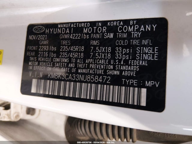Продаж на аукціоні авто 2022 Hyundai Kona N Line, vin: KM8K3CA33NU858472, номер лоту: 45026706