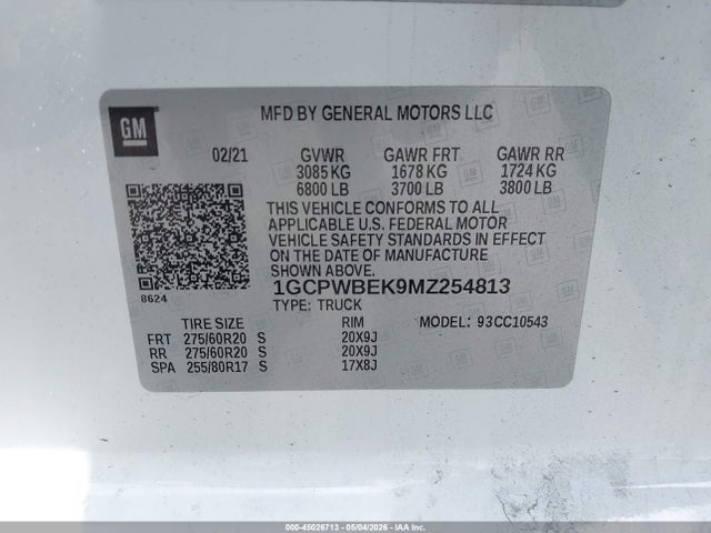 Продаж на аукціоні авто 2021 Chevrolet Silverado 1500 2wd  Short Bed Custom, vin: 1GCPWBEK9MZ254813, номер лоту: 45026713
