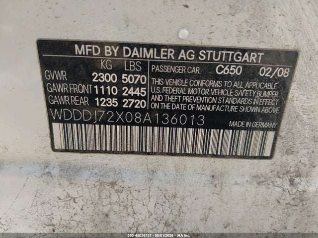 Aukcja sprzedaży 2008 Mercedes-benz Cls 550, vin: WDDDJ72X08A136013, numer aukcji: 45026757