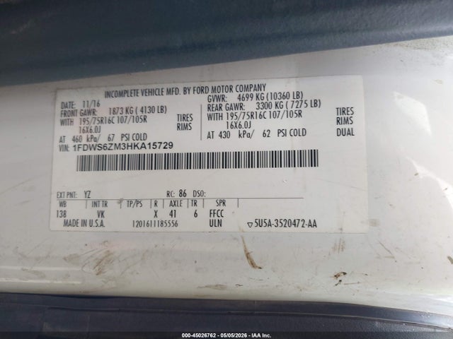 1FDWS6ZM3HKA15729 Ford Transit-350 Cab