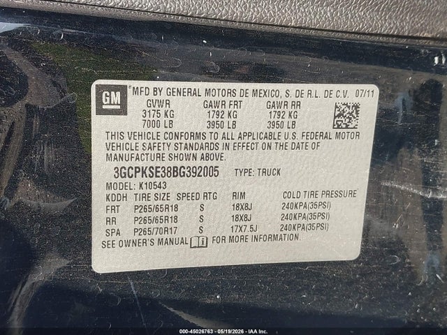 Продажа на аукционе авто 2011 Chevrolet Silverado 1500 Lt, vin: 3GCPKSE38BG392005, номер лота: 45026763