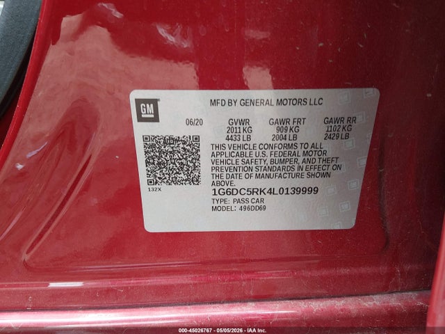45026767 :رقم المزاد ، 1G6DC5RK4L0139999 vin ، 2020 Cadillac Ct4 Sport مزاد بيع