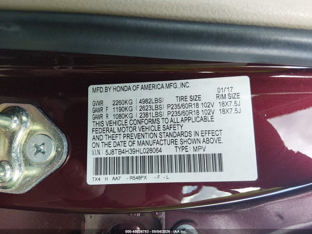 Aukcja sprzedaży 2017 Acura Rdx Acurawatch Plus Package, vin: 5J8TB4H39HL028064, numer aukcji: 45026783