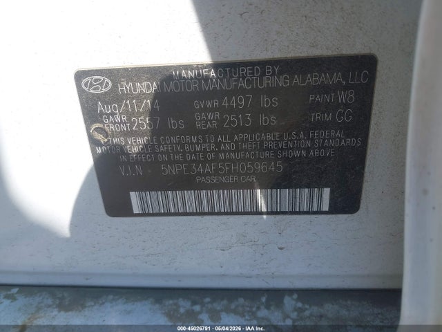Aukcja sprzedaży 2015 Hyundai Sonata Sport, vin: 5NPE34AF5FH059645, numer aukcji: 45026791