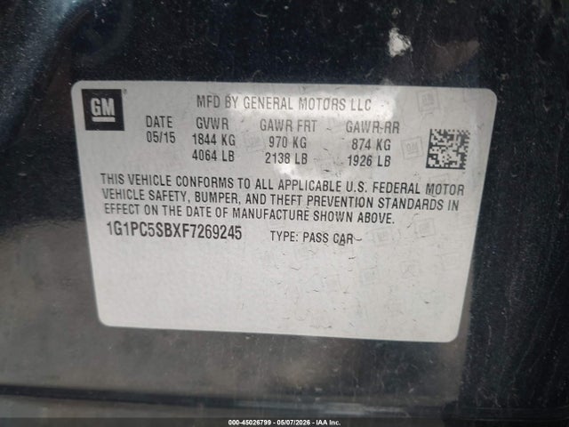 Продажа на аукционе авто 2015 Chevrolet Cruze 1lt Auto, vin: 1G1PC5SBXF7269245, номер лота: 45026799