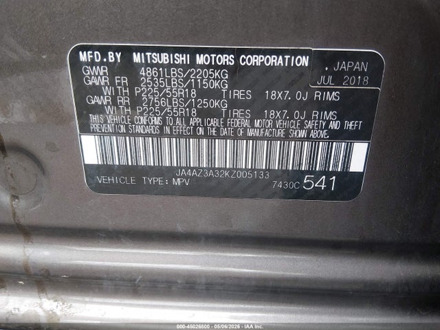 Aukcja sprzedaży 2019 Mitsubishi Outlander Se, vin: JA4AZ3A32KZ005133, numer aukcji: 45026800