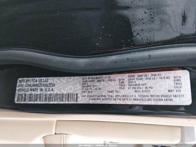 2025 Jeep Grand Cherokee L Limited 4x4 მანქანა იყიდება აუქციონზე, vin: 1C4RJKBG2S8663259, აუქციონის ნომერი: 45026811