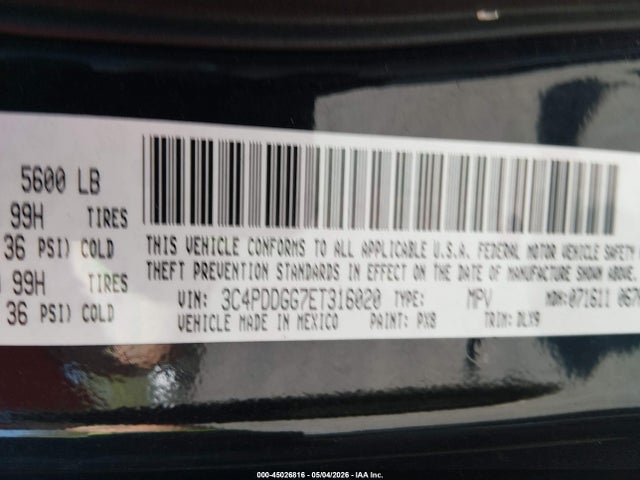 Продажа на аукционе авто 2014 Dodge Journey Crossroad, vin: 3C4PDDGG7ET316020, номер лота: 45026816