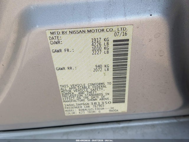 1N4AL3AP6GN381350 Nissan Altima 2.5 S