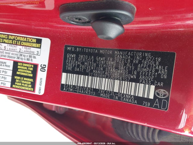 2T1BURHE2JC056157 Toyota COROLLA LE