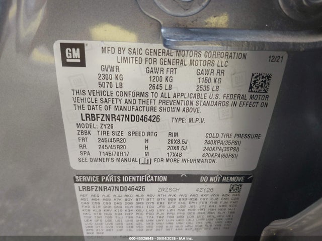 Продажа на аукционе авто 2022 Buick Envision Fwd Essence, vin: LRBFZNR47ND046426, номер лота: 45026849