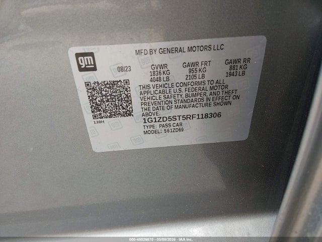45026870 :رقم المزاد ، 1G1ZD5ST5RF118306 vin ، 2024 Chevrolet Malibu Fwd 1lt مزاد بيع