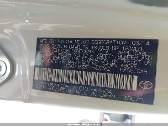 Toyota Prius C One 2014 JTDKDTB33E1563762 Image 9