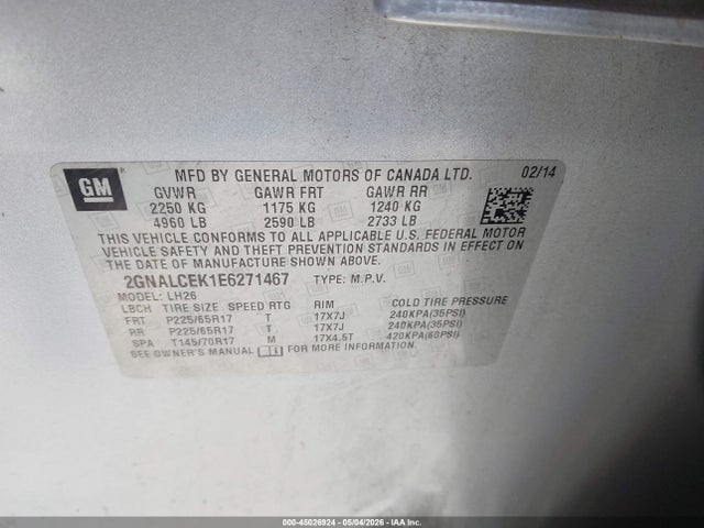 2GNALCEK1E6271467 Chevrolet Equinox 2lt