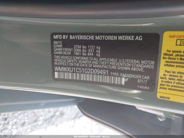 Auction sale of the 2016 Mini Hardtop Cooper, vin: WMWXU1C51G2D09491, lot number: 45026930