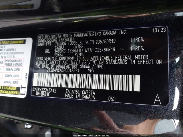 Продаж на аукціоні авто 2024 Lexus Rx 350 Premium, vin: 2T2BAMCA6RC047324, номер лоту: 45026951