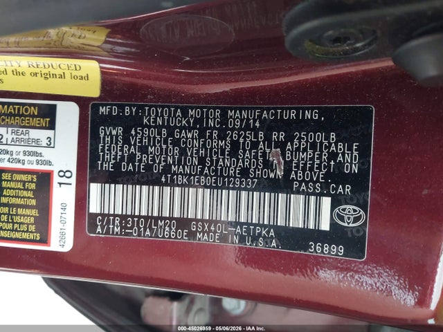 Toyota AVALON LIMITED 2014 4T1BK1EB0EU129337 Image 9