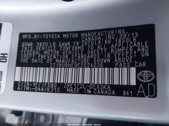 Toyota Corolla S Plus 2014 2T1BURHE9EC024036 Image 9