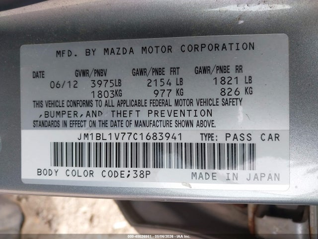 Aukcja sprzedaży 2012 Mazda Mazda3 I Touring, vin: JM1BL1V77C1683941, numer aukcji: 45026981