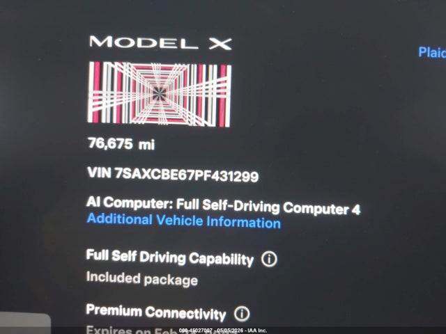 Продаж на аукціоні авто 2023 Tesla Model X Plaid Tri Motor All-wheel Drive, vin: 7SAXCBE67PF431299, номер лоту: 45027007