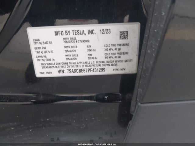 Продаж на аукціоні авто 2023 Tesla Model X Plaid Tri Motor All-wheel Drive, vin: 7SAXCBE67PF431299, номер лоту: 45027007