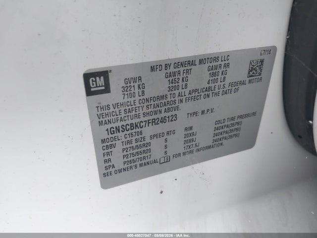 Chevrolet Tahoe Lt 2015 1GNSCBKC7FR246123 Image 9