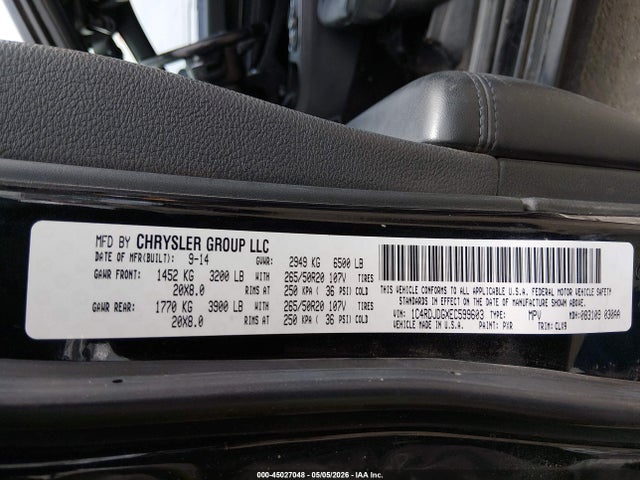 45027048 :رقم المزاد ، 1C4RDJDGXEC599603 vin ، 2014 Dodge Durango Limited مزاد بيع