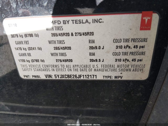 5YJXCBE26JF112171 Tesla Model X 100d/75d/p100d