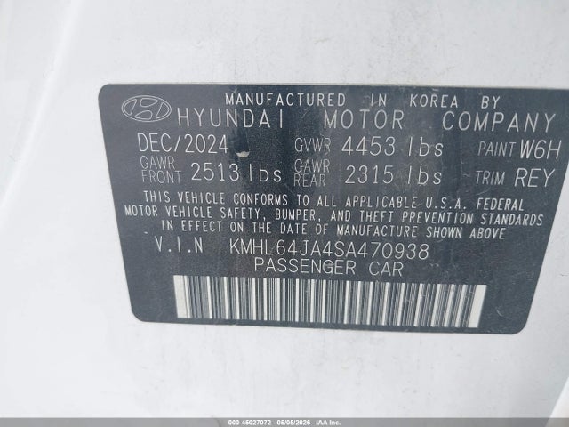 2025 Hyundai Sonata Sel მანქანა იყიდება აუქციონზე, vin: KMHL64JA4SA470938, აუქციონის ნომერი: 45027072