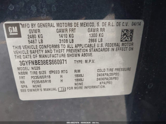 Aukcja sprzedaży 2014 Cadillac Srx Luxury Collection, vin: 3GYFNBE38ES660971, numer aukcji: 45027076