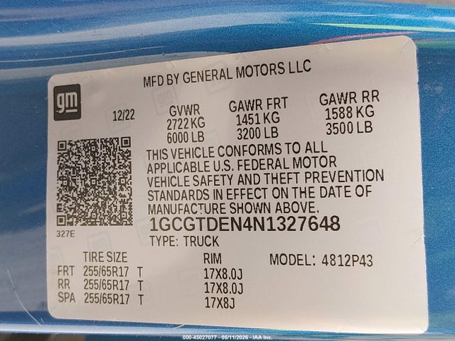 1GCGTDEN4N1327648 Chevrolet Colorado 4wd Short Box Z71