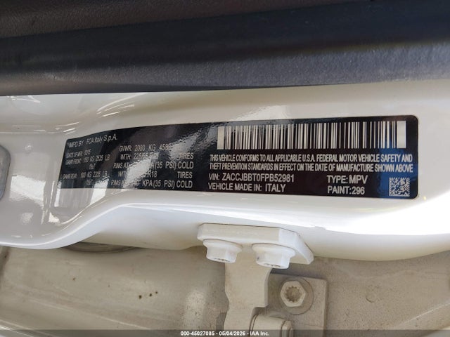 Продажа на аукционе авто 2015 Jeep Renegade Latitude, vin: ZACCJBBT0FPB52981, номер лота: 45027085