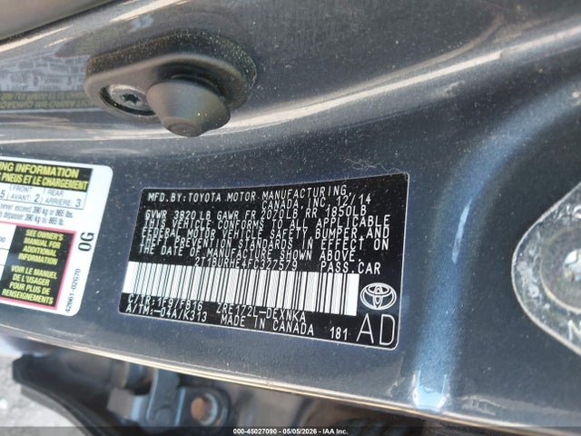 Aukcja sprzedaży 2015 Toyota Corolla Le, vin: 2T1BURHE4FC327579, numer aukcji: 45027090