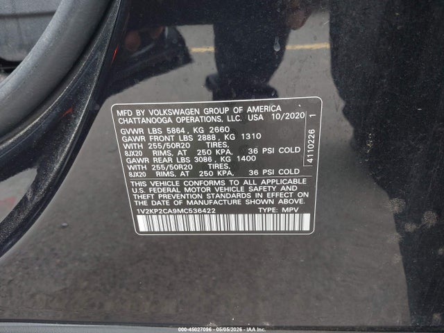 Продаж на аукціоні авто 2021 Volkswagen Atlas 2.0t Se W/technology, vin: 1V2KP2CA9MC536422, номер лоту: 45027096