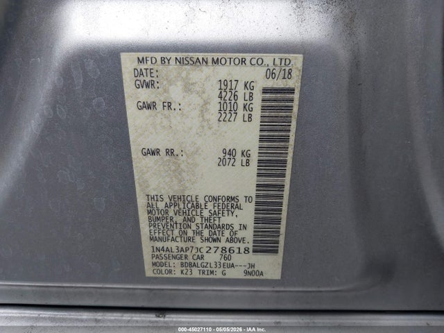 1N4AL3AP7JC278618 Nissan Altima 2.5 S