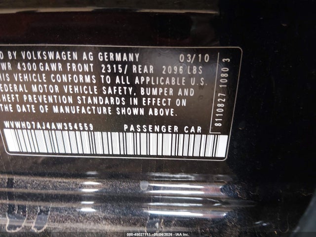 Продаж на аукціоні авто 2010 Volkswagen Gti 4-door, vin: WVWHD7AJ4AW354559, номер лоту: 45027111