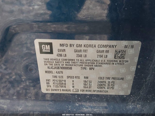 Продаж на аукціоні авто 2019 Buick Encore Fwd Preferred, vin: KL4CJASB7KB908588, номер лоту: 45027133
